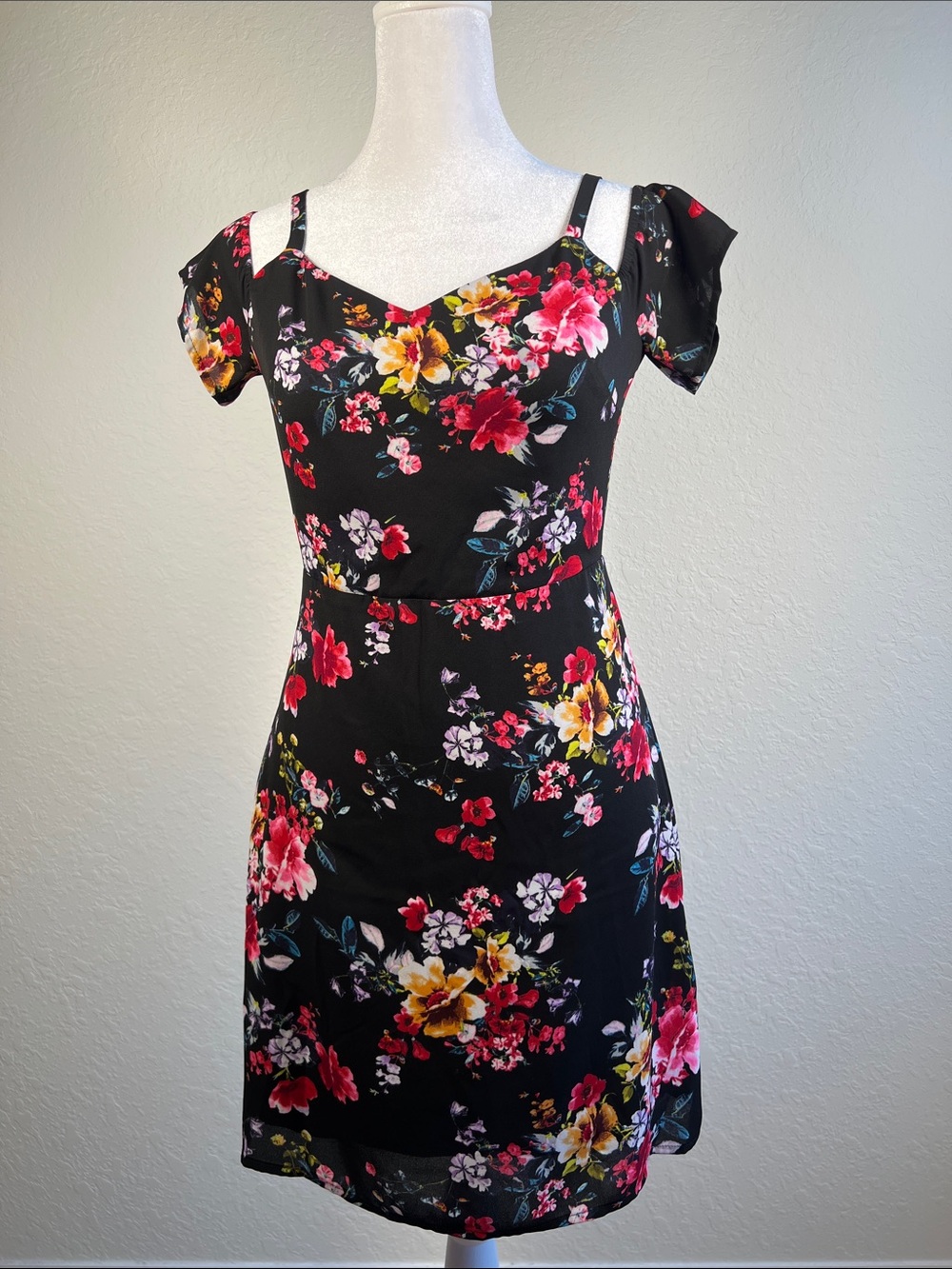 Express Black Floral Cold Shoulder Fit & Flare Dress Garden Party